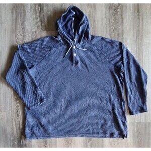 Tommy Bahama Mens 2XLT Hoodie Ribbed Henley Pullover Organic Cotton Blue